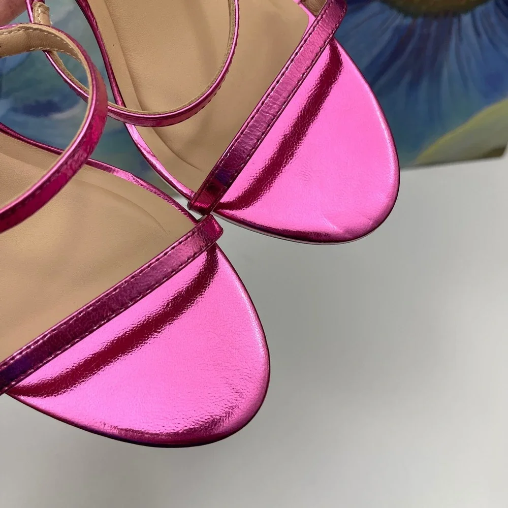 New Ted Baker‎ London Sophia Ankle Strap Sandal in Metallic Pink Size 8.5